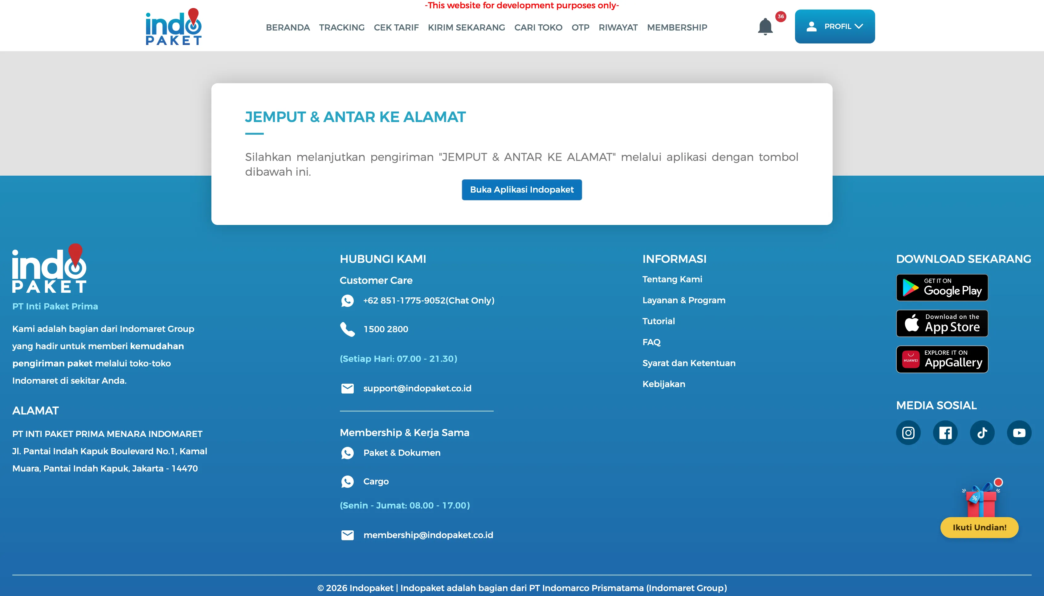 Old Kirim Sekarang handoff screen: plain card with only a “Buka Aplikasi Indopaket” button